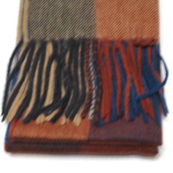 Barbour Tattersall Wool Scarf Large Navy Caramel - Picture 7 of 10